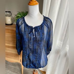 Express Cobalt Blue and Black Boho Style Blouse- Size Small
